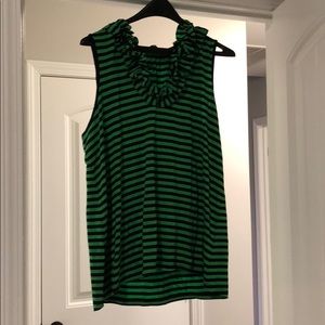 Navy and Green stripped tank w/ ruffle neckline
